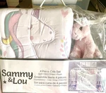 New Pkg Sammy & Lou Sweet Unicorn 4 Piece Crib Bedding Set W/ Plushie. Fixed Price $29.99.