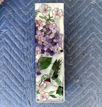 Joan Baker Vase Stained Glass Hand Painted Hummingbird Flowers Purple Green. Fixed Price $24.99.