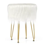 Costway Faux Vanity Chair Makeup Stool Furry Padded Seat Round Ottoman White. Fixed Price $44.99.