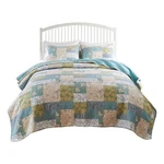 Benjara Evane 3PC King Quilt Set- Shams- Soft Floral Mist Blue And White Cotton. Fixed Price $131.73.