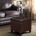 Small 18" Brown Faux Leather Storage Ottoman Square Tufted Cube Footstool Seat. Fixed Price $92.00.