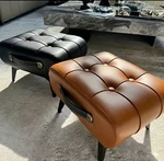 Leather Footstool Ottoman Padded Small Low Table Shoe Seat With Handle. Fixed Price $27.99.