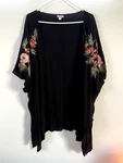 Xhilaration Embroidered Kimono Shawl Throw Black Flowers S-xl Rayon Poncho Cover. Fixed Price $20.00.