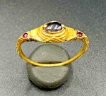 Ancient South East Asian Burmese Indonesian Gold 17 K Ring Garnet Gem Stone. Fixed Price $750.00.