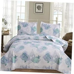 Ultra-thin Lightweight Beach Quilt Set Size 96"X108", Seashell King Seagreen. Fixed Price $50.11.