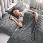 Dark Grey Waffle Weave Bed Ensemble Choose Blanket Shams Throw Body Pillow. Fixed Price $21.55.