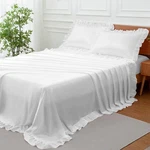 3 Pieces Ruffle Satin Sheets Twin Size, White Bed Set, Soft Silk Like B.... Fixed Price $33.04.