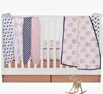 Bacati Crib Bedding Set Feathers Buck Coral Navy Blanket Sheet New Open Package. Fixed Price $38.99.