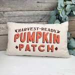 Chambray Printed & Embroidered Pumpkin Patch Lumbar Throw Cor Pillow 18X10. Fixed Price $24.99.