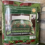 Holiday Time Warm Wishes Quilt, Queen X 86" Poinsettias, Snowmen Christmas. Fixed Price $34.99.
