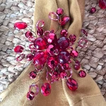 Set Of 6 Red Jeweled Beaded Napkin Rings Burst Design Gold Festive Party. Fixed Price $30.00.