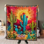Custom Southwestern Cactus Quilt Blanket Sun Desert Boho Bedding Gift Throw. Fixed Price $31.88.