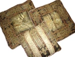 Croscill Tan Gold Teal Damask Stripe Fleur (3PC) Euro Pillow Shams & Set. Fixed Price $55.20.