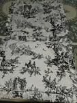 Pair Of French Country Toile Quilted Pillow Shams With Frilled Edges 20" X 25". Fixed Price $49.95.