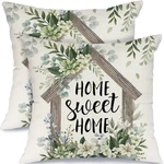 Spring Home Sweet Pillow Covers Set Of 2, 18X18 Inch Farmhouse Eucalyptu.... Fixed Price $13.08.