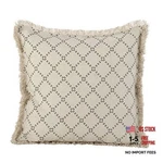 2147.N20S Diamond Design Fringe Trim Cotton Down Filled Throw Pillow, Natural. Fixed Price $60.50.