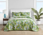 Tropical Quilt Set Green Blue Palm King Cotton Pillow Sham Reversible Bedding. Fixed Price $145.77.