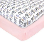 Hudson Baby Infant Girl Cotton Fitted Crib Sheet, Pink Safari, One Size. Fixed Price $26.99.