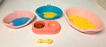 Lot Of 5 Pet Beds-dog Food Bowl-bone Shop Dollhouse Puppy Pink-blue-yellow. Fixed Price $13.99.
