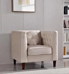 Chesterfield Velvet Accent Chair With Tufted Backrest & Pillows, Beige. Fixed Price $331.99.
