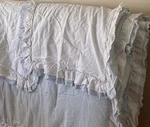 Simply Shabby Chic Linen Cotton White Blue Raw Edge Ruffled Comforter Set - King. Fixed Price $549.99.