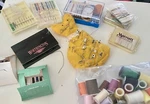 Vintage Sewing Notions Materials Kits Variety Threads Cat Pin Cushion Thimbles. Fixed Price $21.75.