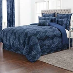 Stoneberry Victoria 12-PIECE Comforter Set Navy 110X96 King Sheet Shams Pillows. Fixed Price $76.49.