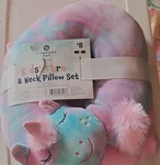 Comfort Bay Kids Throw & Neck Pillow Set Unicorn Tie Dye 35X50IN Polyester. Fixed Price $14.00.