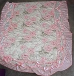 Pink Floral Satin Queen Comforter Quilted Ruffle Border Elegant Bedspread Decor. Fixed Price $49.99.