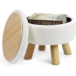 Round Footrest With Soft Padded Seat, Teddy Velvet Footstool W/wood Legs, White. Fixed Price $26.99.