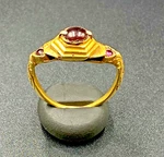 Ancient South East Asian Burmese Indonesian Gold 17 K Ring Garnet Gem Stone. Fixed Price $880.00.
