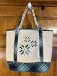 L.ands End Canvas Tote Bag With Snowflake Design Plaid Straps & Bottom.-nwots. Fixed Price $44.50.