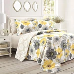 Leah Reversible Comforter Set, Yellow & Gray Floral, Full/queen. Fixed Price $162.99.