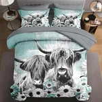 7 Pcs Size Comforter Set With 2 Pillowcases & Shams, King Blue Highland Cow. Fixed Price $126.57.