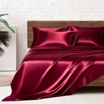 6 Piece Satin Sheets King Size Set Burgundy Deep Pocket Silky Bedding. Fixed Price $78.99.