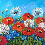 Poppy Dandelions Original Oil Painting 10X10IN Impasto Textured Floral Art Panel. Fixed Price $85.50.