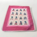 Vtg Pink Teddy Bear Patchwork Quilt Throw Coverlet Baby Handmade 42 X 45. Fixed Price $29.99.