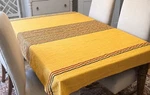 Yves Delorme France Tablecloth Golden Yellow Orange Brown Stripes Cotton Linen. Fixed Price $65.00.