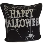Happy Halloween Embroidered Feather Filled Throw Pillow Spider Web Holiday New. Fixed Price $29.99.