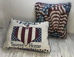 American Flag Tapestry Throw Pillows 2- Patriotic Home Sweet 11X9, 10"X10. Fixed Price $32.99.
