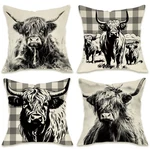 Farmhouse Highland Cow Decorative Throw Pillow Covers 18 X Set Of 4, Black.... Fixed Price $21.40.