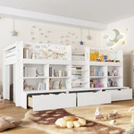 Twin Xl Size Loft Bed With Storage Shelves, Curtain Under The And Chalkboard. Fixed Price $399.99.
