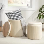 Round Ottoman With Storage Set Of 2,VANITY Stool For Bedroom,beige. Fixed Price $96.94.