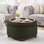 Round Storage Ottoman With Reversible Tray Lid Boucle Fabric Footstool Dark Gree. Fixed Price $235.12.