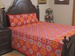Red Geometric Floral Cotton Bedspread Pillow Shams Indian Luxury Queen Bedding. Fixed Price $39.20.