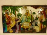 Joan Baker Nativity Hand Painted Glass Art Panel Suncatcher 16X12 With Chain. Fixed Price $36.99.