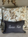 French Good Night Pillow Cover 100% Linen Bonne Nuit Charcoal Gray Ruffle. Fixed Price $19.99.