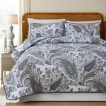 Reversible King Quilt Set - 100% Cotton Grey Paisley Bedding, 3 Pcs. Fixed Price $109.99.