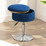 Navy Blue Velvet 360 Swivel Vanity Stool With Storage, Height Adjustable. Fixed Price $105.99.
