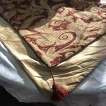 Table Topper Square Reds Golds 33 X 34 Looks Nice With Croscill No Tag. Fixed Price $19.99.